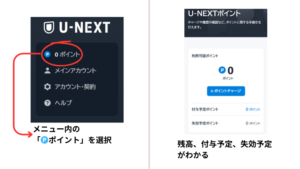 U-NEXTポイント残高確認　有効期限　付与予定　失効予定