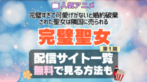 完璧聖女　完璧すぎて可愛げがないと婚約破棄された聖女は隣国に売られる アニメ　無料　配信サービス　動画サブスク　VOD　動画配信サイト　どこで見れる？　動画配信サービス　ユーネクスト U-NEXT DMM TV アマプラ　ネトフリ　ABEMA　Hulu　Lemino　dアニメ　おすすめ　コスパ　お得　人気　比較　一覧　まとめ